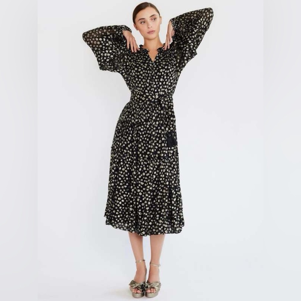 Mille anthropology black tulle dress with gold polkdots